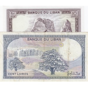 Lebanon, 10/100 Livres, 1964/88, Different conditions between AUNC and XF, p66, 2 Different banknotes