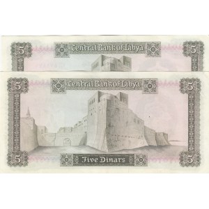 Libya, 5 Dinars, 1972, XF, p36b, Total 2 banknotes