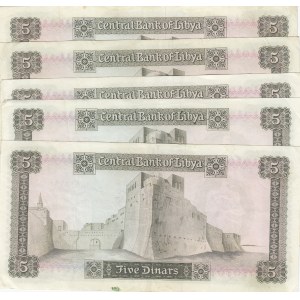 Libya, 5 Dinars, 1972, VF, p36b, Total 5 banknotes