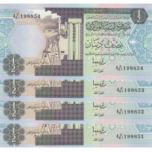 Libya, 1/2 Dinar, 1991, UNC, p58, (Total 4 consecutive banknotes)