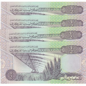 Libya, 1/2 Dinar, 1991, UNC, p58, (Total 4 consecutive banknotes)
