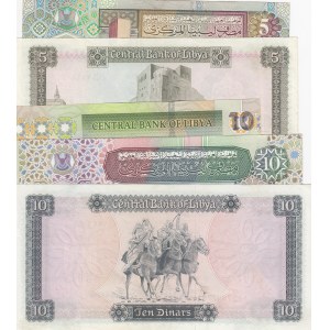 Libya, 5 Dinars(2), 10 Dinars(3), 1972/2011, XF and UNC(-) condition, p36b, p37b, p65a, p66, p78Ab