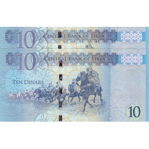 Libya, 10 Dinars, 2015, UNC, p82, Total 2 banknotes