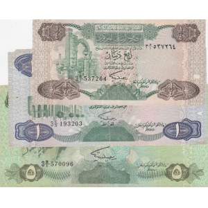 Libya, 1/4 Dinar, 1 Dinar and 5 Dinar, 1980/1981, POOR/ FINE, p42A, p44, p45, (Total 3 banknotes)