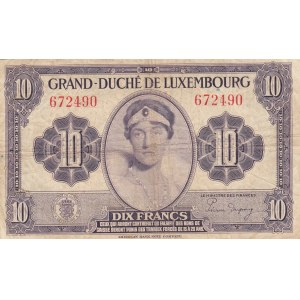 Luxembourg, 10 Francs, 1944, FINE, p44