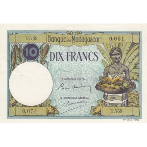 Madagascar, 10 Francs, 1937/1947, AUNC(-), p36