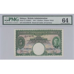 Malaya and British Borneo, 5 Dollars, 1941, UNC, p12