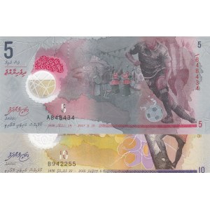 Maldives,  UNC,  2 polymer plastic banknotes