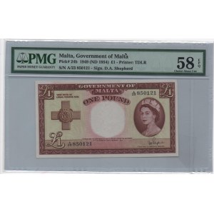 Malta, 1 Pound, 1954, AUNC, p24b
