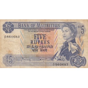 Mauritius, 5 Rupees, 1967, FINE(+), p30c