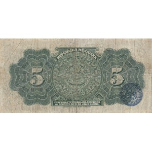 Mexico, 5 Pesos, 1915, VF, pS685