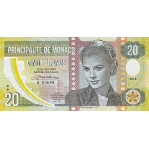 Monaco, 20 Francs, 2018, UNC, pNew, Test Note, SPECIMEN
