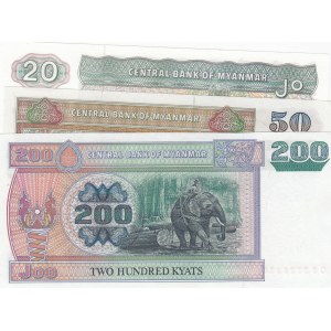Myanmar, 2-5-200 Kyats, 1994, UNC, p71, p72, p75, Total 3 banknotes