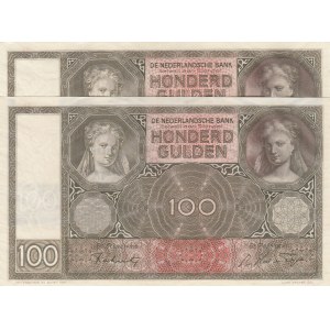 Netherlands, 100 Gulden, 1930/1944, UNC, p51, (Total 2 consecutive banknotes)
