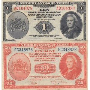 Netherlands, 50 Cents and 1 Gulden, 1943, XF, p110, p111, (Total 2 banknotes)