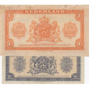 Netherlands, 1 Gulden and 2 1/2 Gulden, 1943/1945, XF / AUNC, p64, p71, (Total 2 banknotes)
