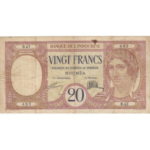New Caledonia, 20 Francs, 1929, VF, p37a