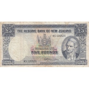 New Zealand, 5 Pounds, 1960/1967, FINE (+), p160d