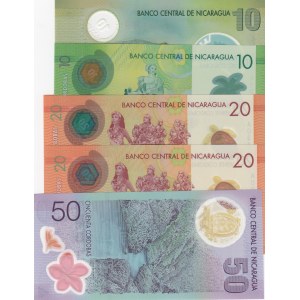 Nicaragua,  Different 5 polymer plastic banknotes