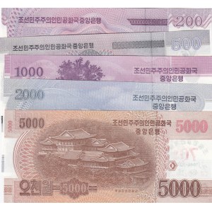 North Korea, 200 Won, 500 Won, 1.000 Won, 2.000 Won and 5.000 Won, 2018, UNC,  (Total 5 banknotes)