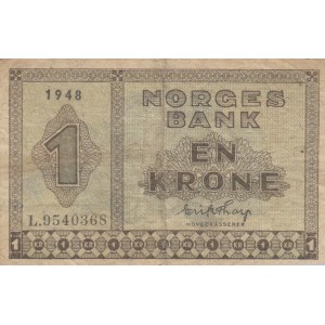 Norway, 1 Krone, 1948, VF, p15b