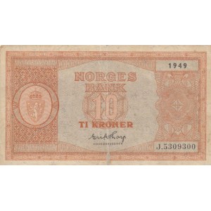 Norway, 10 Kroner, 1949, POOR, p26j