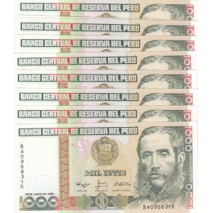 Peru, 1.000 Intis, 1988, UNC, p136b, Total 9 banknotes