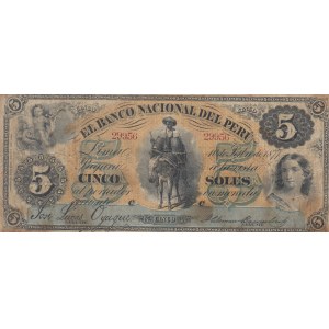 Peru, 5 Soles, 1877, FINE, pS323