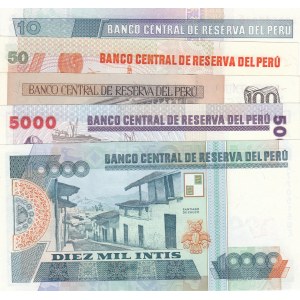 Peru, 10 İntis, 50 İntis, 100 İntis, 5.000 İntis and 10.000 İntis, 1987/1988, UNC,  (Total 5 banknotes)
