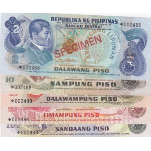 Philippines, 2 Piso, 10 Piso, 20 Piso, 50 Piso and 100 Piso, 1973, UNC, p159a, p161a, p162a, p163a, p164a, (Total 5 banknotes), SPECİMEN