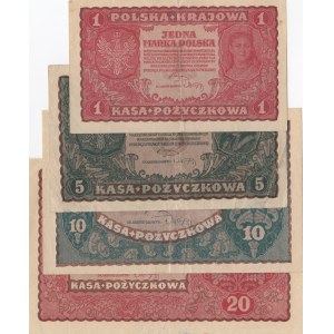 Poland, 1 Marka, 5 Marek, 10 Marek and 20 Marek, 1919, VF/AUNC, p23, p24, p25, p26, (Total 4 banknotes)