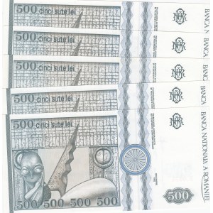 Romania, 500 Lei, 1992, UNC, p101, (Total 5 banknotes)