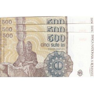 Romania, 500 Lei, 1991, UNC, p98b, Total 3 banknotes