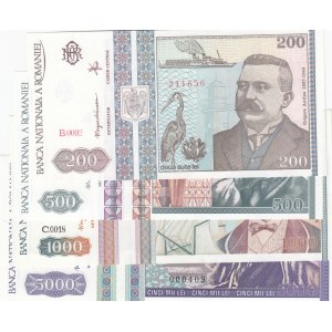 Romania, 200 Lei, 500 Lei, 1.000 Lei and 5.000 Lei, 1991/1992, UNC, p100, p101, p101A, p103, (Total 4 banknotes)