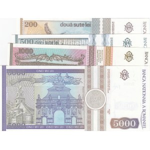 Romania, 200 Lei, 500 Lei, 1.000 Lei and 5.000 Lei, 1991/1992, UNC, p100, p101, p101A, p103, (Total 4 banknotes)