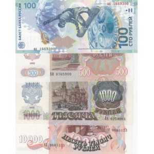 Russia, 500 Rubles, 1.000 Rubles, 10.000 Rubles, 100 Rubles, 1992/2014, UNC, p249, p250, p253, p274