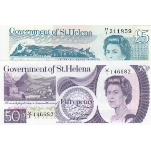 Saint Helena, 50 Pence and 5 Pounds, 1976/1979, UNC, p5, p7b, (Total 2 banknotes)