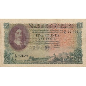 South Africa, 5 Pounds, 1956, VF, p96c