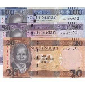 South Sudan,  UNC,  Total 3 banknotes