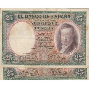 Spain, 25 Pesetas, 1931, FINE, p81, Total 2 banknotes