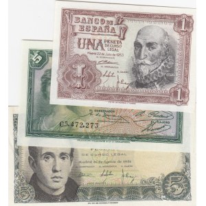 Spain, 1 Peseta and 5 Pesetas, 1935/1953, UNC,  (Total 3 banknotes)