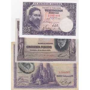 Spain, 25 Pesetas, 50 Pesetas and 100 Pesetas, 1928/1954, VF /UNC, p147, p88, p76a, (Total 3 banknotes)
