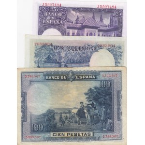 Spain, 25 Pesetas, 50 Pesetas and 100 Pesetas, 1928/1954, VF /UNC, p147, p88, p76a, (Total 3 banknotes)