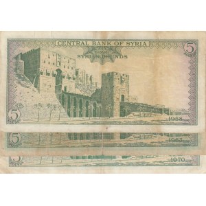Syria, 5 Pounds (3), 1958/1970, FINE  , p87, p94a, p94c, (Total 3 banknotes)