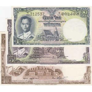 Thailand, 1 Baht, 5 Baht and 10 Baht, 1955, AUNC - UNC, p74d, p75d, p76d, (Total 3 banknotes)
