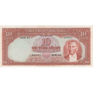 Turkey, 10 Lira , 1938, XF, p128,