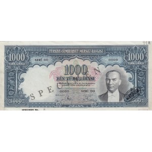 Turkey, 1.000 Lira , 1939, AUNC - UNC, p132, SPECIMEN