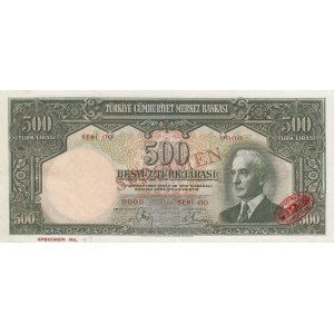 Turkey, 500 Lira, 1940, UNC, p138 , SPECIMEN