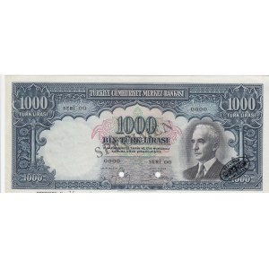 Turkey, 1.000 Lira, 1940, UNC, p139, SPECIMEN
