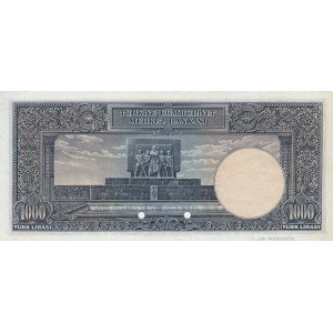 Turkey, 1.000 Lira, 1940, UNC, p139, SPECIMEN